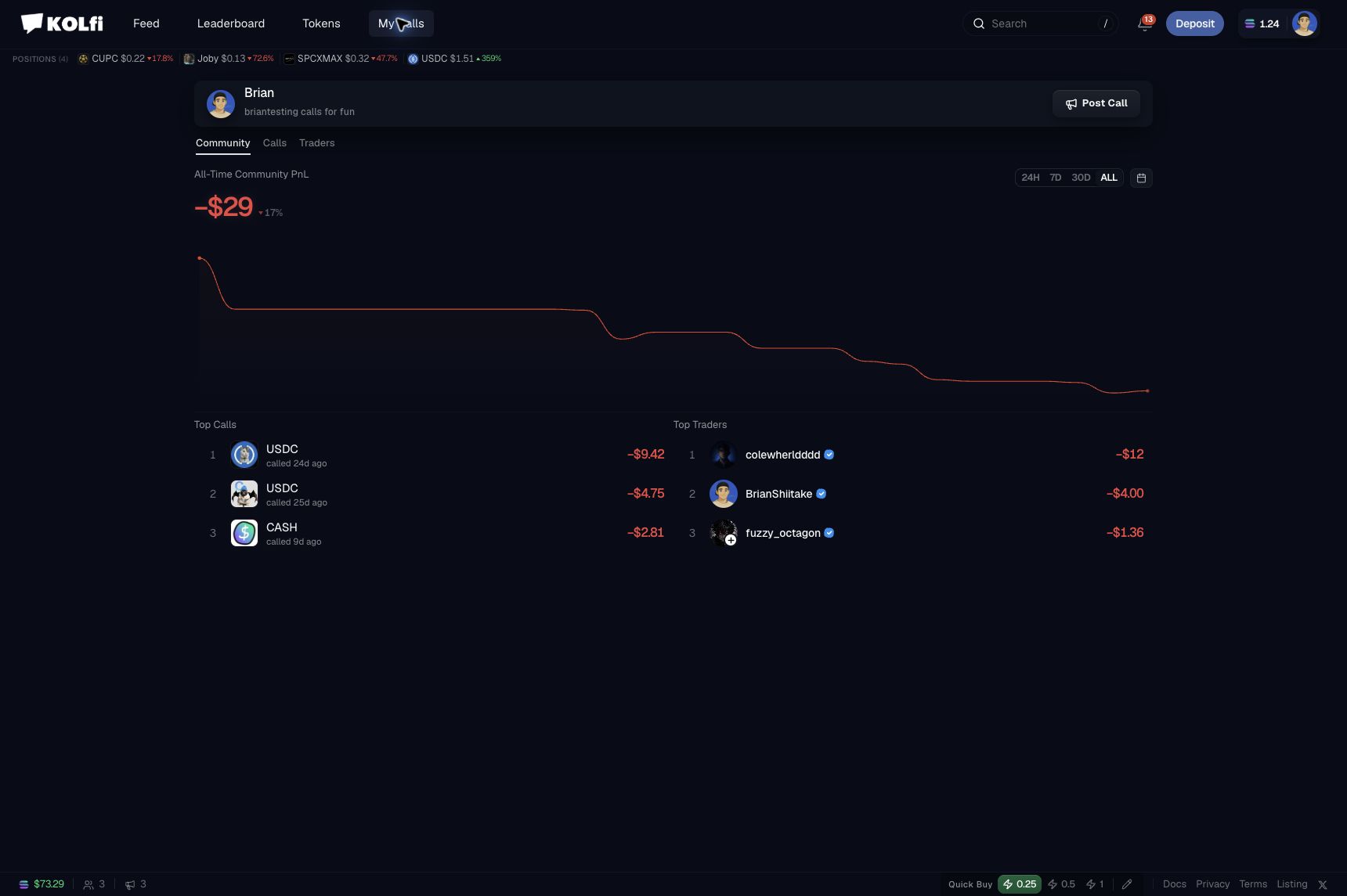 My Calls community dashboard.