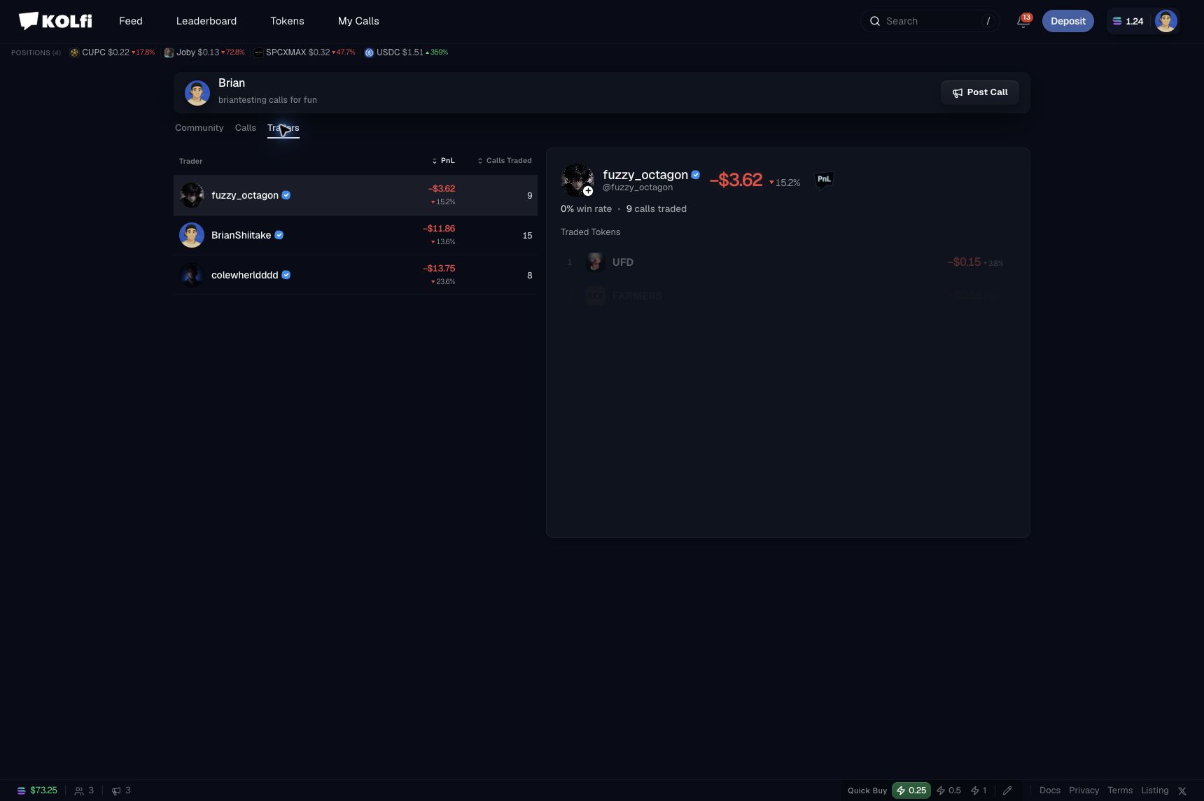 My Calls trader ranking.